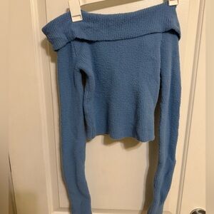 American Eagle Outfitters Sky Blue Off-Shoulder Sweater